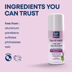 Kiss My Face packaging highlights aluminum- and paraben-free ingredients