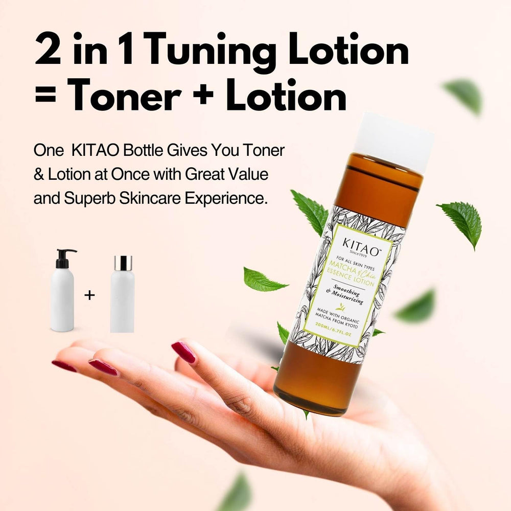 KITAO Matcha Face Lotion pump dispenses quickly for daily use