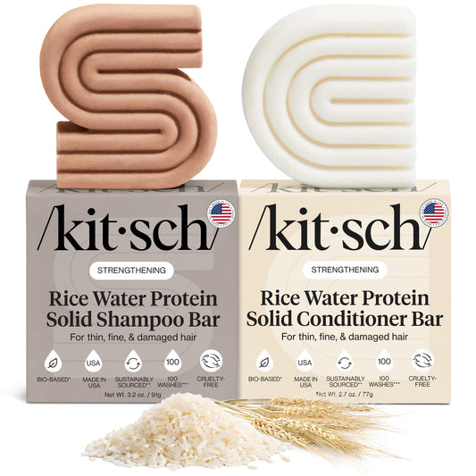 Kitsch Rice Water Shampoo Bar pour nourishes hair with rice protein.