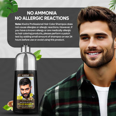 Kiwinz Professional Dark Brown Hair Color Shampoo covers grey hair in one application.