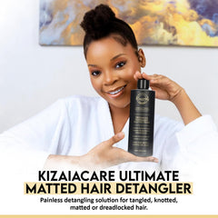 KizaiaCare Ultimate Matted Hair Detangler application illustration demonstrating detangling steps