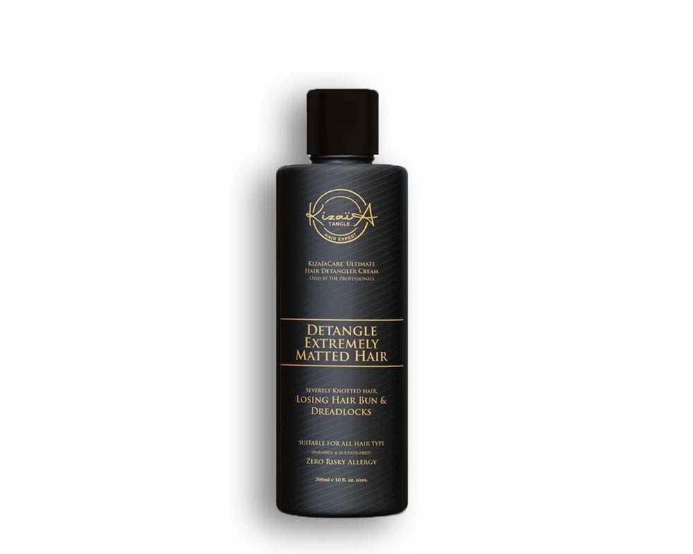 KizaiaCare Ultimate Matted Hair Detangler bottle pour showing easy dispensing for painless detangling