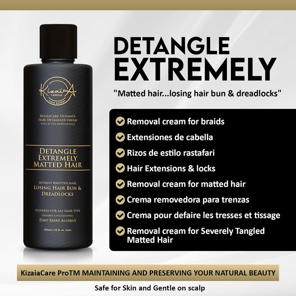 KizaiaCare Ultimate Matted Hair Detangler close-up of ingredients and hydration cues