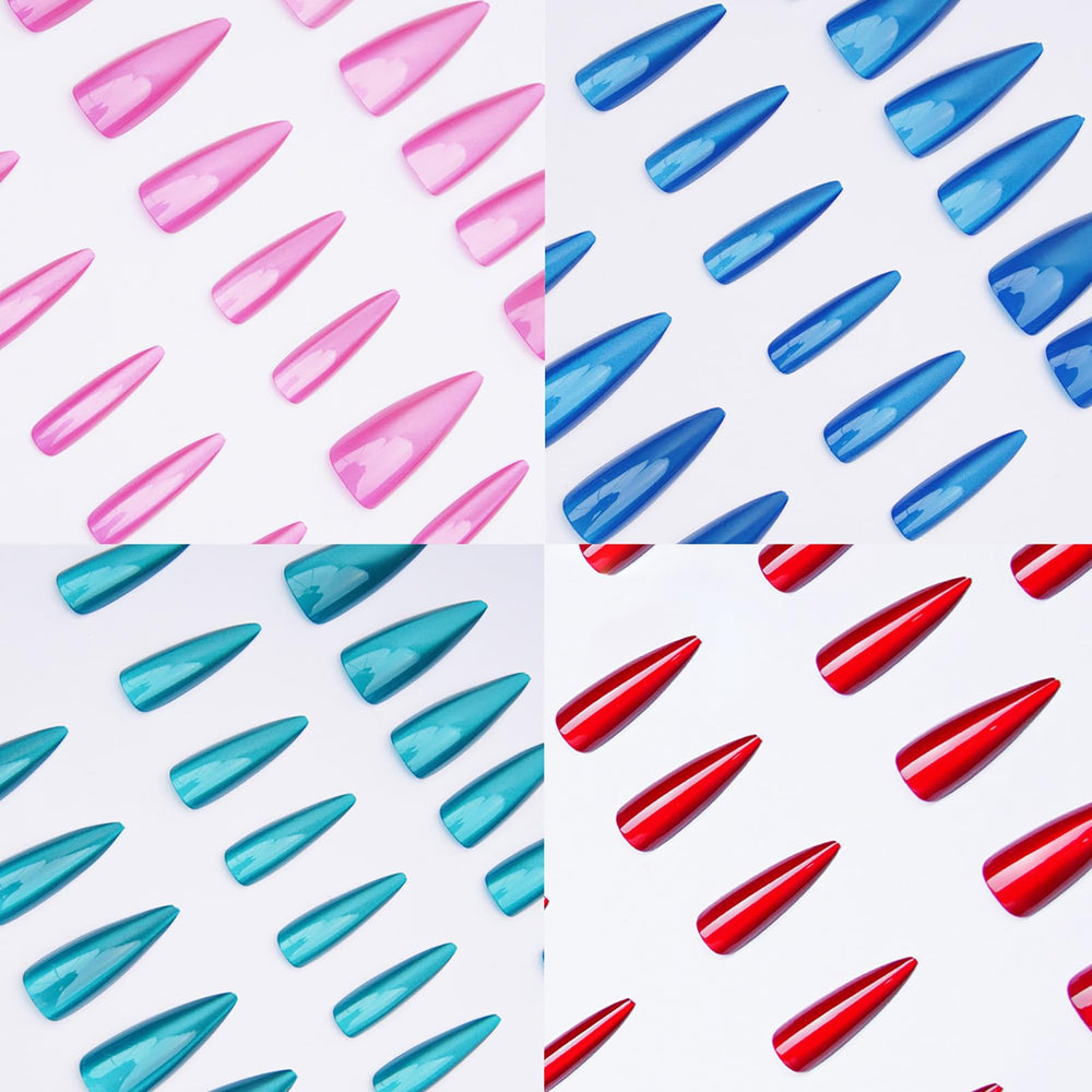 KKUUOO cat-eye long nails in red glitter for bold party looks.