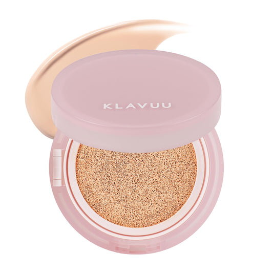 KLAVUU Actress Backstage Cushion Glow bottle demonstrates hydrating, dewy coverage for dry skin.