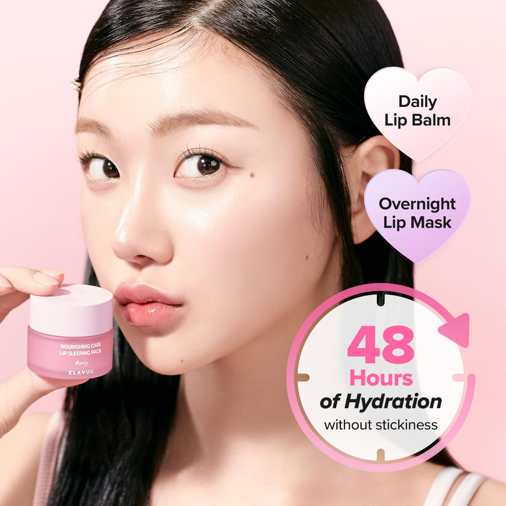 KLAVUU Berry Lip Mask on lips for natural shine and color boost
