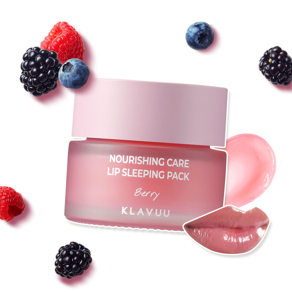 KLAVUU Lip Mask Sleeping Pack berry bottle close-up for overnight hydration