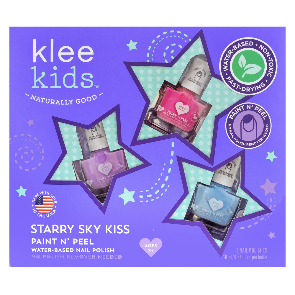 Klee Naturals Starry Sky Kiss trio bottles show vibrant colors for kids' nails