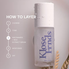 Silky serum texture on skin, showcasing absorption and hydration with KLOSE FRNDS.
