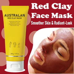 Klyr Australian Red Clay Face Mask tube front close-up for convenient weekly treatment.