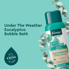 Kneipp Under The Weather eucalyptus bubble bath foam close up highlights lasting bubbles.