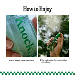 Knock Serum Mist with Centella Asiatica extract offers soothing care.