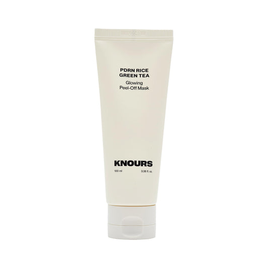 Knours PDRN Rice & Green Tea Glowing Peel Off Mask close-up peeling action for hydrated, smooth skin