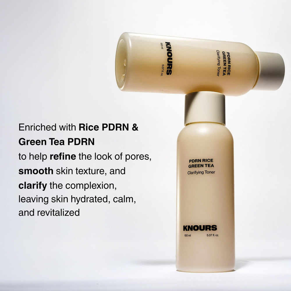 Knours PDRN Rice & Green Tea Toner texture shot suggests smooth, balanced skin after use.