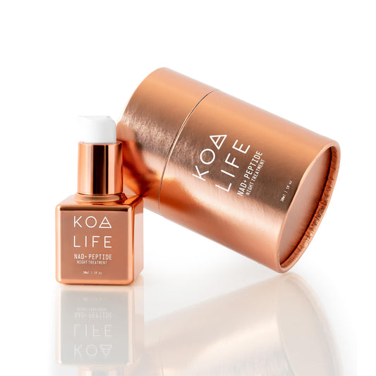 KOA LIFE NAD Peptide Serum bottle in copper glass for radiant, hydrated skin
