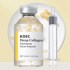 KOEC Deep Collagen Silk Ampoule bottles, hydrating serum for lasting moisture.