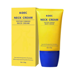 KOEC neck peptide firming cream with roller close-up showing smooth skin and massage action
