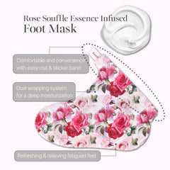 Koelf Rose Petal Satin Foot Mask formula featuring ceramide, shea butter, and hyaluronic acid