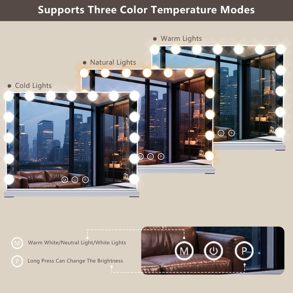 Three color modes on KOHEOPT mirror for daylight, warm, or cool tones