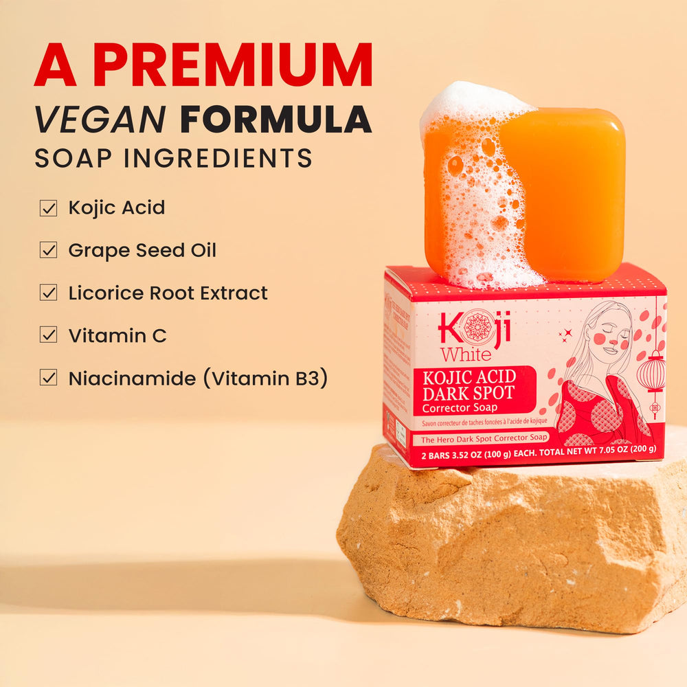 Koji White hyaluronic acid ceramides bar reinforces hydration for soft, comfortable skin.