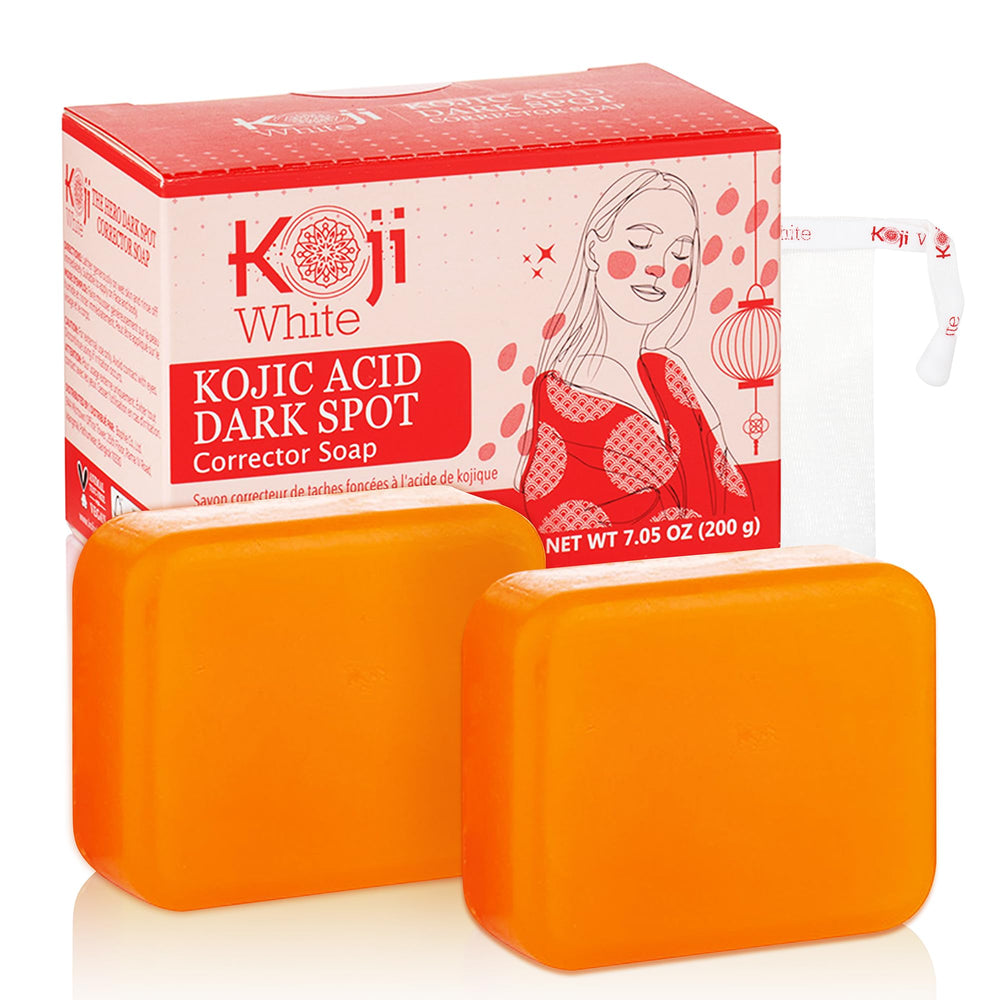 Koji White kojic acid bar closeup highlights texture for even-toned skin prep.