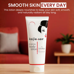 Kojie San Kojic Acid Lotion with rosehip highlights nourishing formula for glow