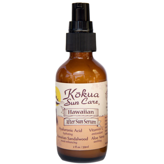Kokua Sun Care After Sun Serum bottle pour delivers quick, non-greasy relief after sun exposure.