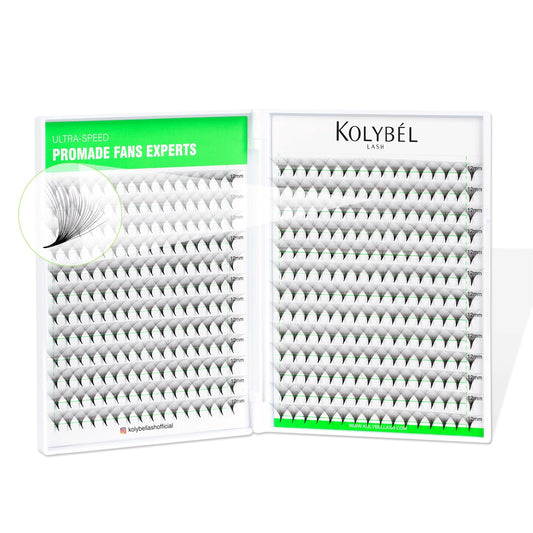 Kolybel premade fans lash extensions in a 30D tray for quick volume