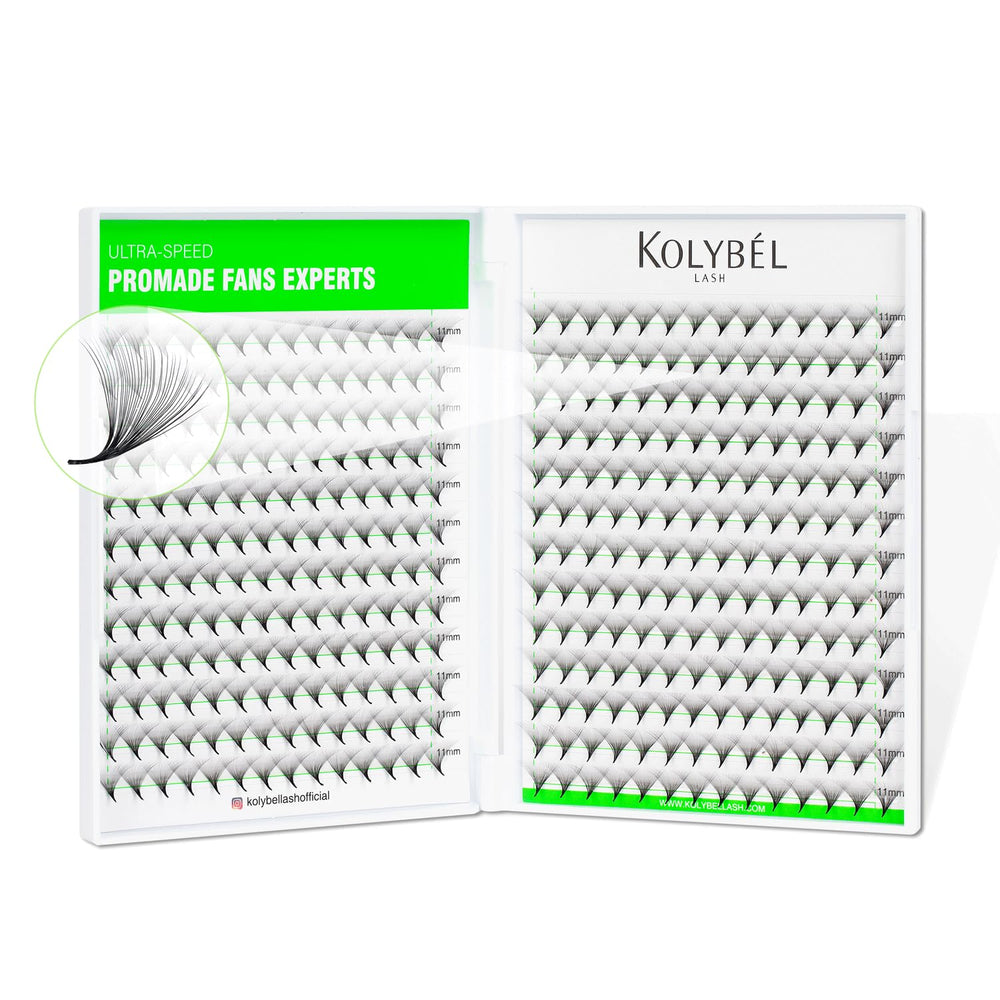 Kolybel Premade Fans lashes open pack shows premium quality for beginners and pros.