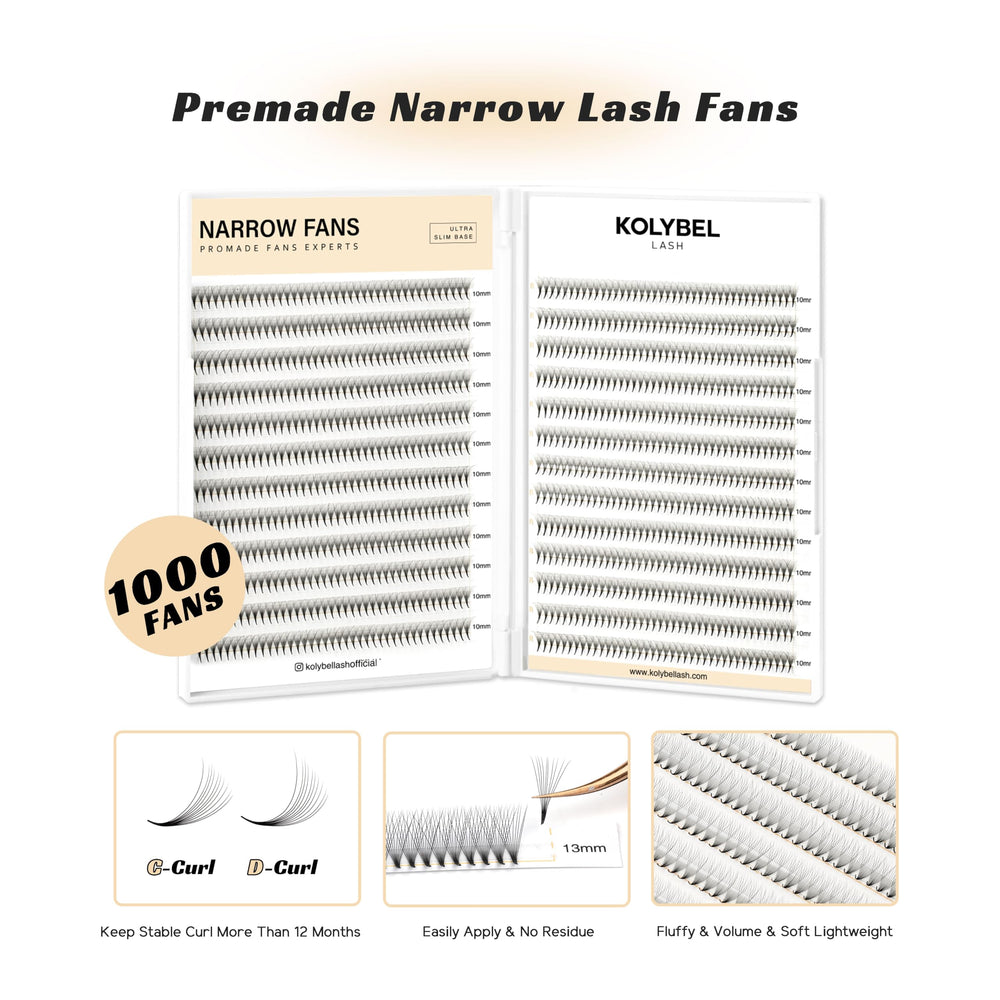 Kolybel premade lash fans black PBT material for soft, lightweight wear.