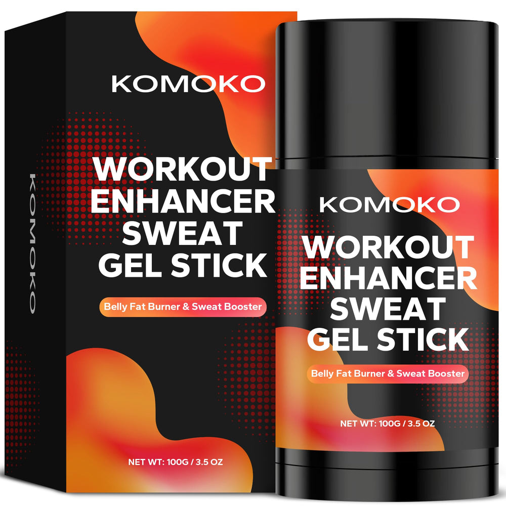 Komoko Sweat Gel Stick packaging for easy pre-workout use and portability.
