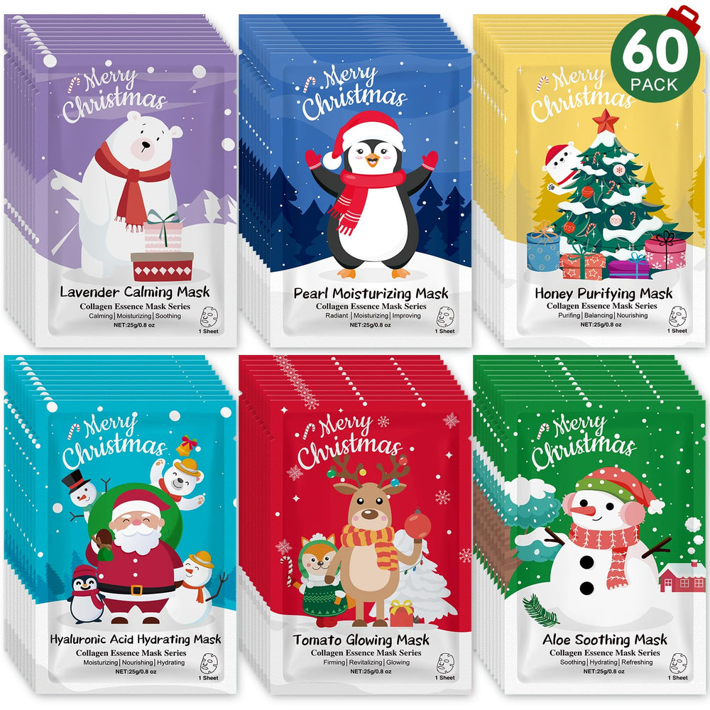 KONEUK Christmas face masks 60-pack packaging shown for holiday gifting and skincare.