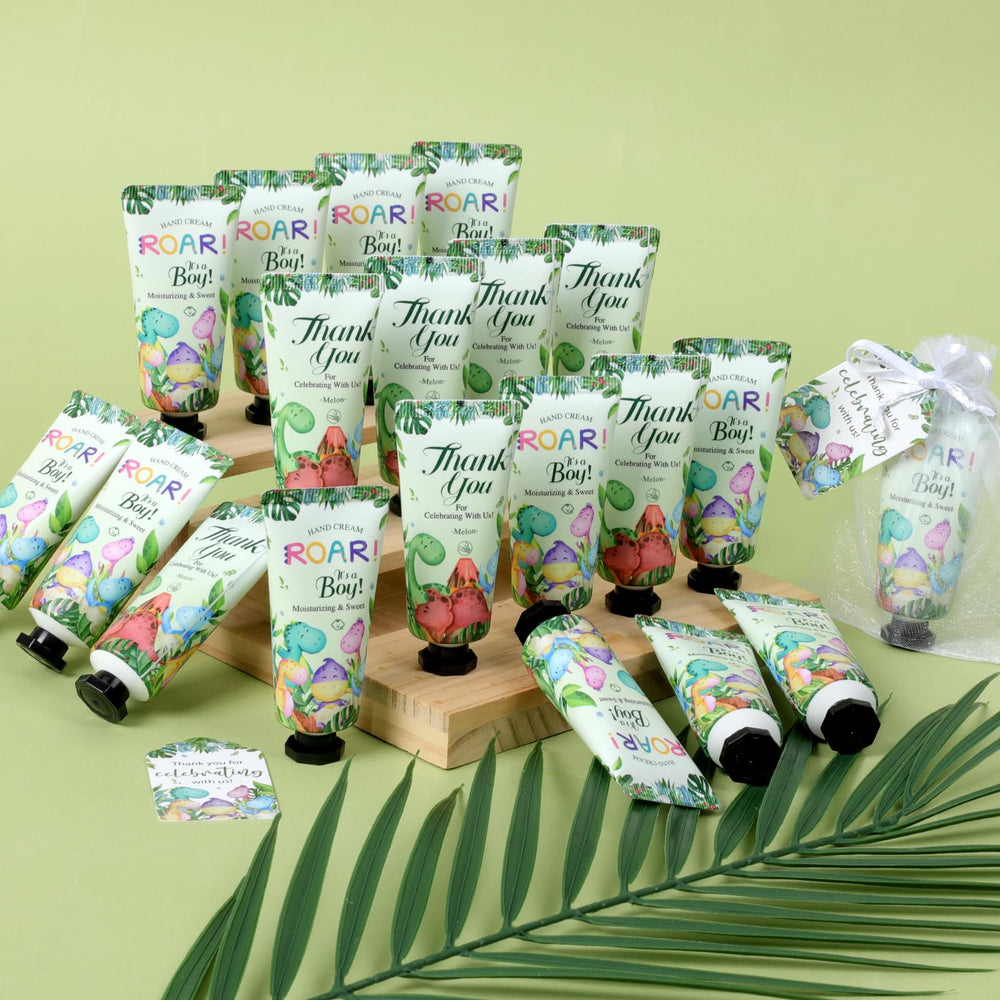 Bridal welcome bag includes KONEUK dinosaur hand cream for guests