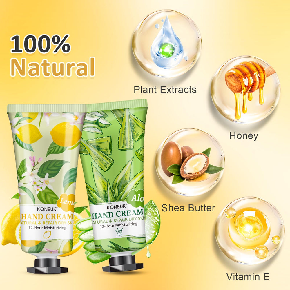 KONEUK travel-size hand creams shown in compact tubes, ideal for on-the-go hydration.