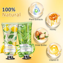 KONEUK travel-size hand creams shown in compact tubes, ideal for on-the-go hydration.