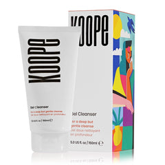 Koope Gel Face Wash bottle closeup shows gentle cleansing for all skin types.