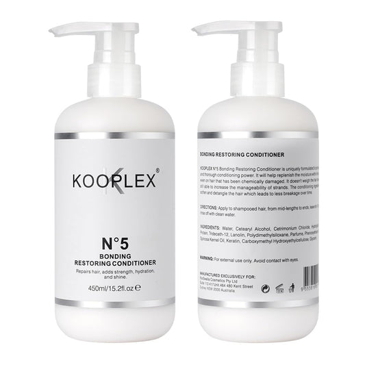 KOOPLEX No.5 bottle showcases argan oil for deep hydration and shine