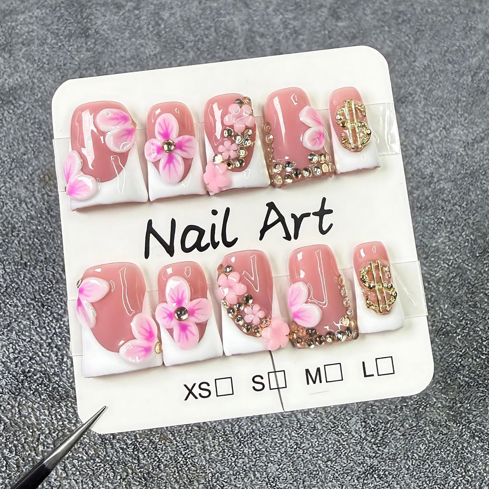 Koopnati handmade 3D nail art bloom design nails offer a unique DIY manicure with a long-lasting finish