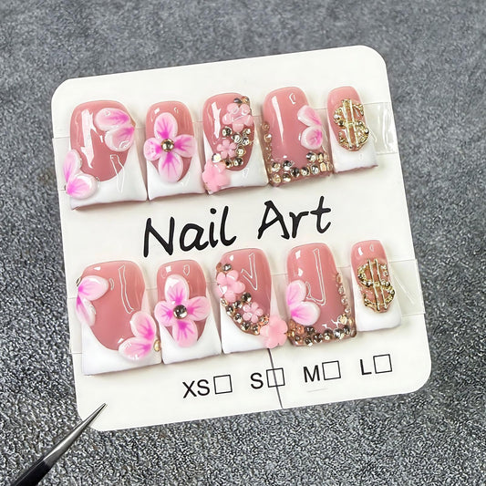 Koopnati handmade 3D nail art bloom design nails offer a unique DIY manicure with a long-lasting finish