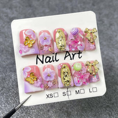 Koopnati Short Duck nails with handmade 3D art for quick at-home manicure.