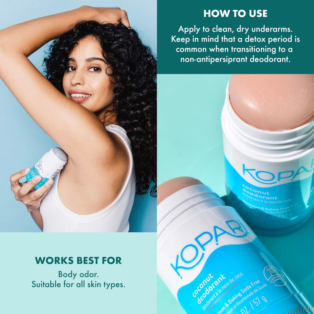 Kopari Coconut Deodorant coconut milk scent highlights tropical aroma.
