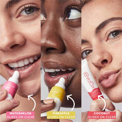 Kopari Coconut Lip Glossy on lips provides a glossy, kissable shine.