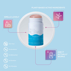 Kopari deodorant glide close-up demonstrates non-sticky, transparent application.
