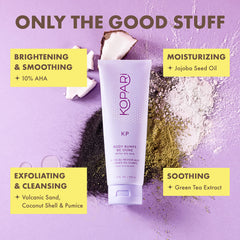 Kopari KP Body Bumps Exfoliator lather shows cleansing action on skin.