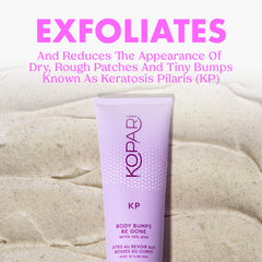 Kopari KP Body Bumps Exfoliator pour demonstrates easy application and even distribution.