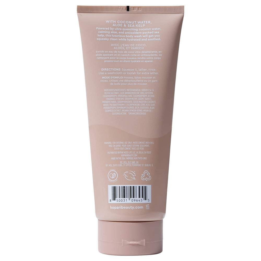 Kopari Tahitian Vanilla Body Wash lather forms plush foam for spa-like wash.