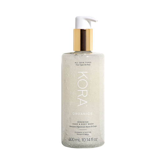 KORA Organics Renewing Hand & Body Wash bottle front, gentle organic cleanse for daily use