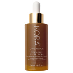 KORA Organics Turmeric Glow Drops bottle shows organic radiance in a clean package
