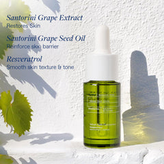 Close-up of KORRES antioxidant serum highlighting grape-derived ingredients.
