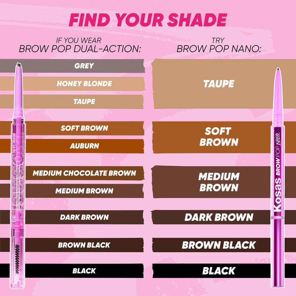 Kosas Brow Pop Nano shade brown-black for natural, versatile brow match.